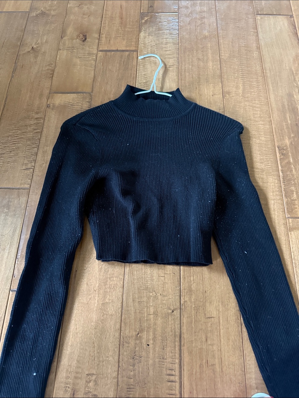 H&M Black Ribbed Cropped Mock Neck Sweater